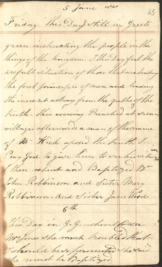 Robinson, John bap by TT 5 June 1840, TT Journal